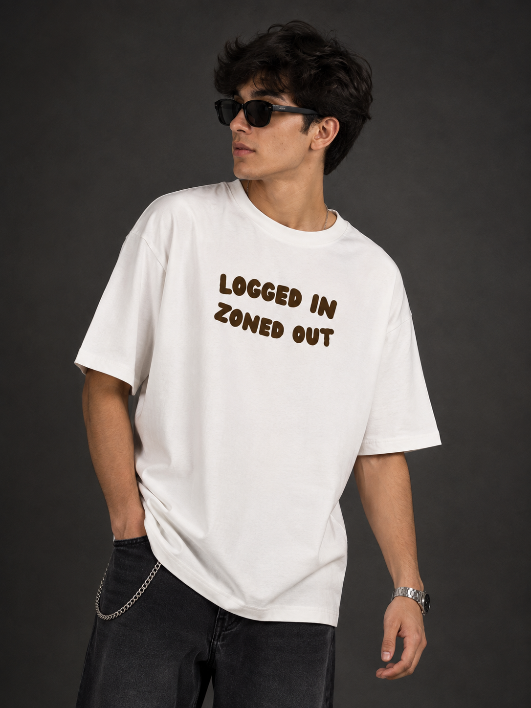 Logged In Zoned Out Men Oversized T-Shirt